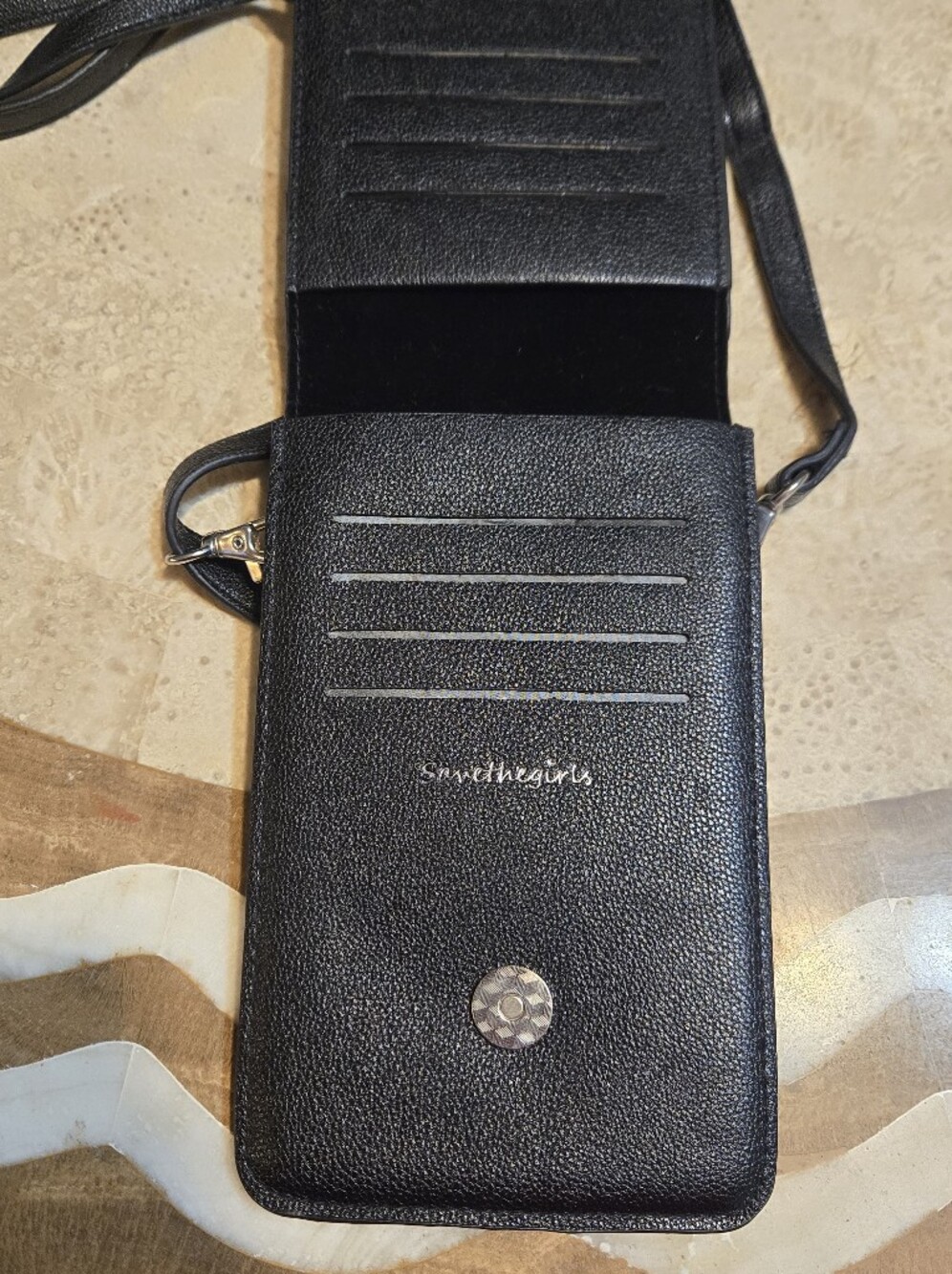 Save The Girls Touch Screen Cellphone Small Solid Black Crossbody